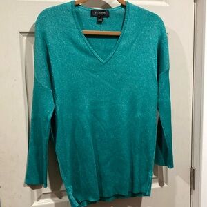 St. John Blue V-Neck Sweater Knit Casual
